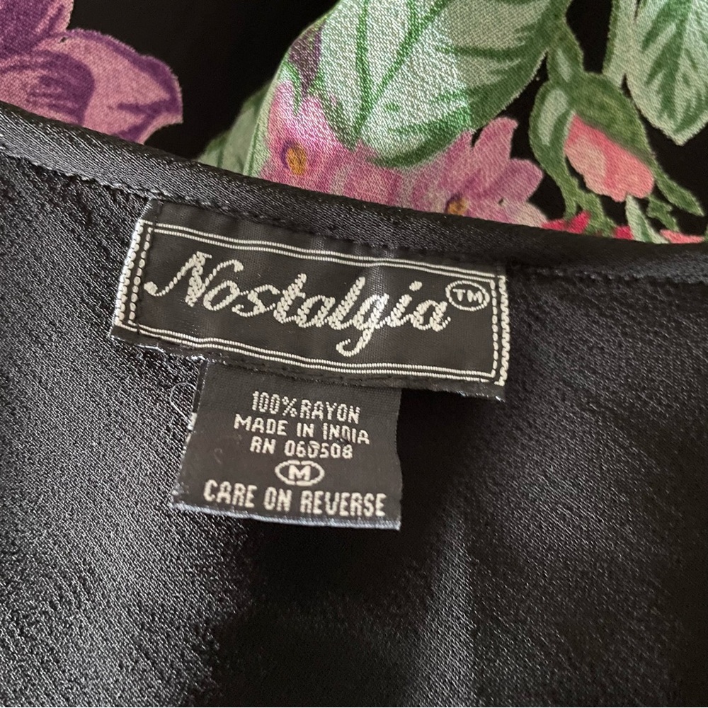Vintage Nostalgic Floral Chiffon Maxi Dress Whimsigoth Black Pink 90s Y2K - Picture 8 of 8